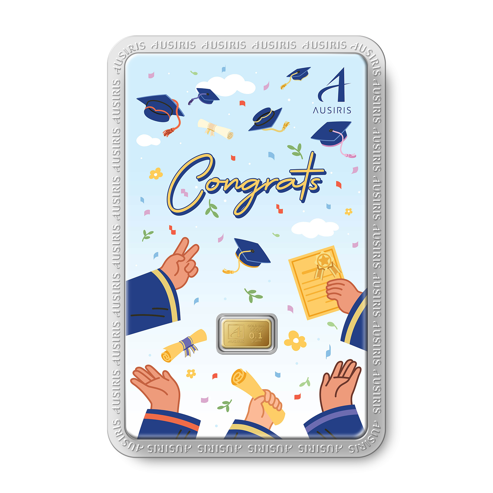 ทองแท่ง 0.1 กรัม การ์ดCongrats หมวกรับปริญญาสีฟ้า