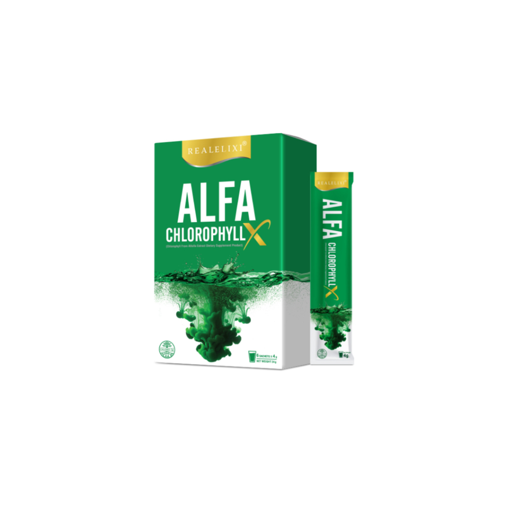 [โปร 1 กล่อง] Real Elixir Alfa Chlorophyll X อัลฟ่า คลอโรฟิลล์ เอ็กซ์ 1 กล่อง บรรจุ 6 ซอง