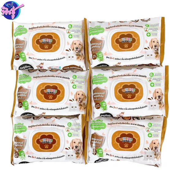 [เซท 6 ห่อ] KUMA Petto กระดาษทิชชู่เปียกสัตว์เลี้ยง คุมะ สูตร 3+1 แอนตี้แบค ห่อ40 แผ่น